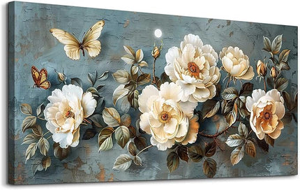 PHAOHUAXM Large Canvas Wall Decor Living Room For Wall Art For Bedroom Office Home Decor Abstract White Flower Wall Painting Printing Pictures Artwork Modern Restaurant Decoration Aesthetic 30"x60"