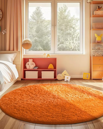Ophanie Soft Fluffy Shaggy Rugs for Bedroom Living Room Dorm Nursery Home Decor Aesthetic,Color Orange, Size 4' Round