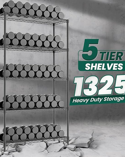 5-Tier Storage Shelves 72" H Wire Shelving with 5 Shelf Liners, 1325LBS Adjustable Metal Shelving, Heavy Duty Steel Wire Rack for Garage Commercial Pantry Kitchen, 36" W x 14" D x 72" H, Black