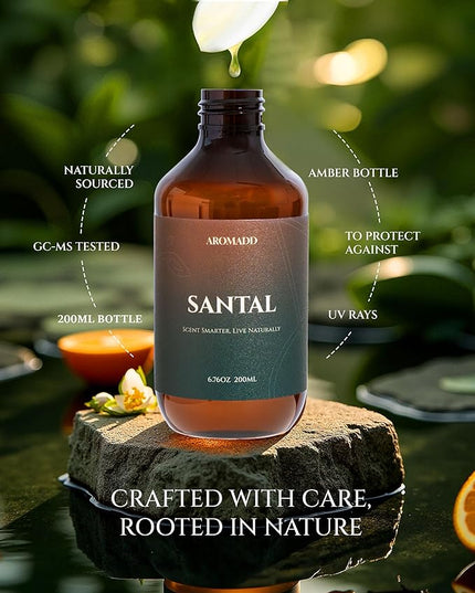 Aromadd Santal Diffuser Oil Inspired by Luxury Hotel Scent, Essential Oils for Waterless Diffuser, Warm Sandalwood & Amber Aroma, Long-Lasting & Natural Home Fragrance - 6.76 fl oz (200 mL)