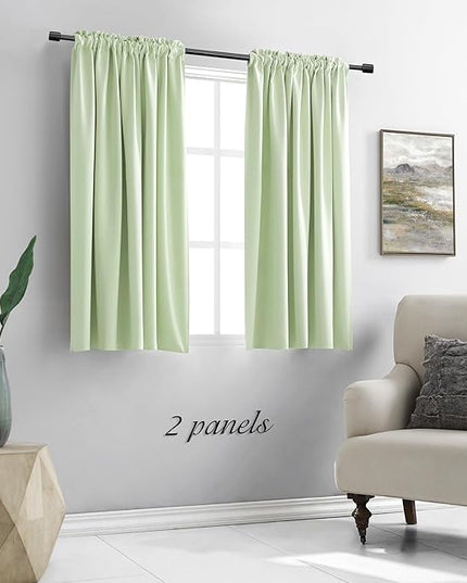 DONREN Light Green Blackout Curtains 48 inches Long for Short Window, Rod Pocket Thermal Insulated Energy Efficiency Window Draperies for Kids Room (2 Panels, 52-inch Wide by 48-inch Long)
