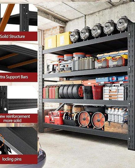 48" W Storage Shelves, 3000LBS Garage Shelving Heavy Duty Metal Adjustable Garage Shelves, Shelving Units Industrial Shelving for Warehouse, 48" W x 24" D x 69" H, Black