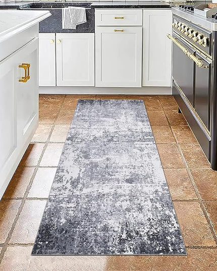 Modern Abstract Runner Rug 2x5 Washable Non Slip Stain Resistant Rug for Bedroom Living Room Non Shedding Low Pile Indoor Floor Cover,Light Grey
