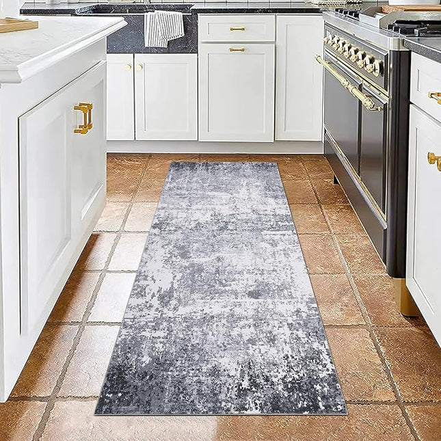 Modern Abstract Runner Rug 2x7 Washable Non Slip Stain Resistant Rug for Bedroom Living Room Non Shedding Low Pile Indoor Floor Cover,Light Grey