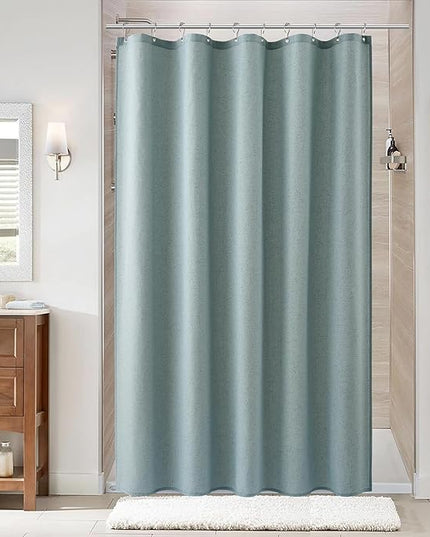Naturoom Light Blue 60 Inch Shower Curtain - Stall Narrow Half Linen Ultra Thick Fabric Shower Curtain Set with Hooks, Boho Farmhouse Rustic RV Camper Bath Curtains for Bathroom, 60x72