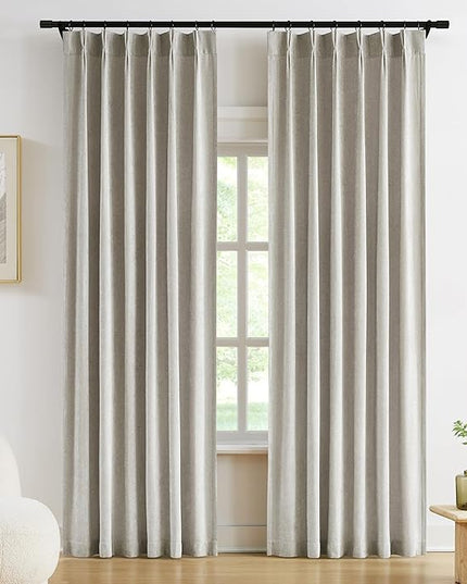 Vision Home Silver Gray Pinch Pleated Curtains Velvet Chenille Light Filtering Window Curtains 95 inches for Living Room Bedroom Semi-Blackout Grey Pinch Pleat Drapes with Hooks 2 Panels 36" Wx95L