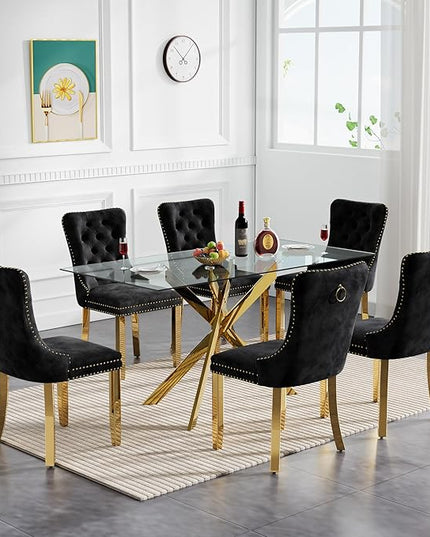 HomVent Rectangular Glass Dining Table Set for 6, Modern Kitchen Table Set and Chairs, Rectangular Glass Dining Room Table Set for Kitchen