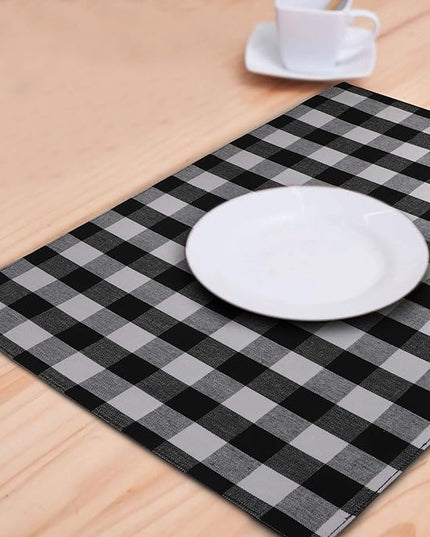 Urban VillaPlacemats for DiningTable 100% CottonPlacemats 14''x20''Over Sized Tablemats Set of 6 Placemats Black/White BuffaloCheckTablemats for Family DinnersWedding PartiesPlacemats