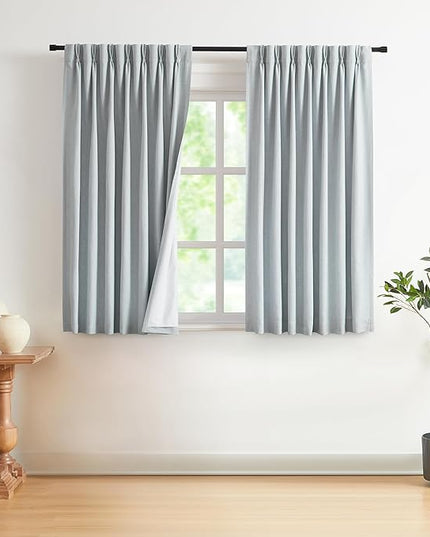 Vision Home Pinch Pleated Full Blackout Curtains Linen Blended Room Darkening Window Curtains 63 inch for Living Room Bedroom Thermal Insulated Pinch Pleat Drapes with Hooks 40" Wx63 Lx2,Bluish Gray