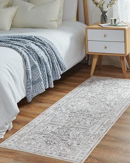 jinchan Lima Runner Rug 2x6 - Vintage Hallway Machine Washable Rug Floral Non Slip with Rubber Backing Ultra-Thin Carpet Runner for Kitchen Bedroom Laundry Room Farmhouse Entryway (2x6ft, Taupe)