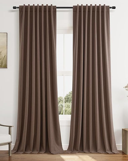 Guken 100% Blackout Curtains 120 Inch Length 2 Panels Set for Living Room Bedroom Back Tab Thermal Insulated Black Out Linen Drapes Room Darkening Cappuccino,52x120