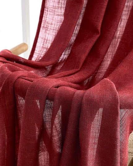 MIULEE Burgundy Red Linen Curtains 72 Inch Length for Bedroom Living Room, Soft Thick Linen Textured Window Drapes Semi Sheer Light Filtering Back Tab Rod Pocket Burlap Look Christmas Decor, 2 Panels