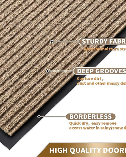 Yimobra Front Door Mat Outdoor Indoor Entrance, 100% Waterproof All-Season All Weather Doormat, Welcome Matt Outside Entry, Non Slip, Low Profile, Heavy Duty Patio Porch Floor Mats,47 x 32,Khaki