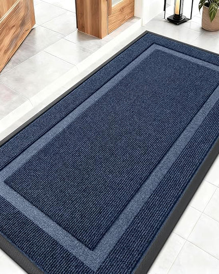 OLANLY Front Door Mat Indoor Outdoor Entrance, Waterproof All-Season, All-Weather Doormat, Sturdy Natural Rubber, Fade Resistant, Low Profile, Easy Clean Patio Porch Entryway Mat, 47x23, Blue