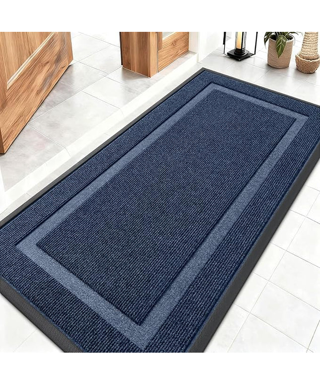 OLANLY Front Door Mat Indoor Outdoor Entrance, Waterproof All-Season, All-Weather Doormat, Sturdy Natural Rubber, Fade Resistant, Low Profile, Easy Clean Patio Porch Entryway Mat, 47x23, Blue