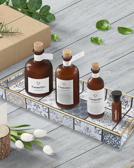 Bathroom Vanity Tray for Countertop, Small Plastic Toilet Tank Tray Versatile Storage & Organization Tray for Makeup, Perfume, Desk, Kitchen, Candles, 13.7"x6"x1.4", 35Boho3