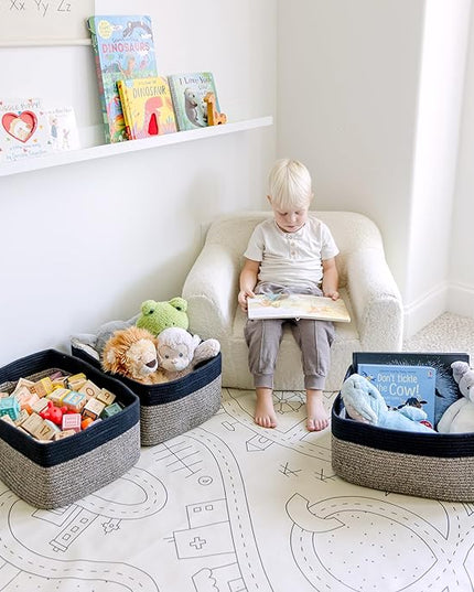 NaturalCozy Storage Baskets 16.8”x13”x7.6” Cotton Rope Woven Baskets for Organizing 3-Pack | Toy Storage Bins | Basket for Shelves, Laundry, Blanket, Clothes, Closet, Kitchen, Bathroom, Gifts