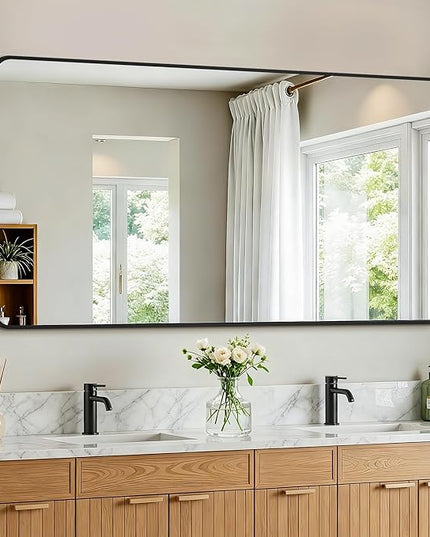 Bathroom Vanity Mirror for Wall, 55"x30" Wall Mounted Bathroom Mirror for Over Sink with Sturdy Metal Frame, Vertical or Horizontal, Living Room, Bedroom, Entryway(Black)