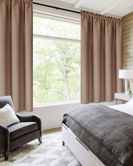 DWCN Blackout Curtains Room Darkening Thermal Insulated Bedroom Curtains Window Curtain Panels, 42 x 45 inches Long, Set of 2 Khaki Rod Pocket Drapes