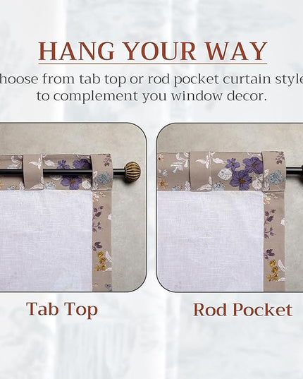 Maison d'Hermine Curtains for Living Room 100% Cotton 124 inch Length One Panel Window Toile Curtains for Bedroom with Loop & Rod Pockets, Gifts for Mothers Day (Clematis, 50" W x 124" L)