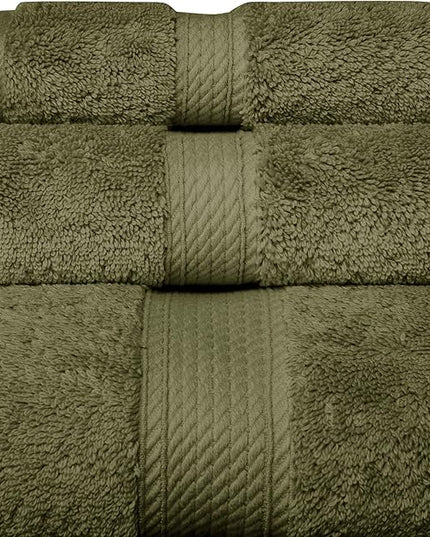 Superior Egyptian Cotton Pile 3 Piece Towel Set, Includes 1 Bath, 1 Hand, 1 Face Towel/Washcloth, Ultra Soft Luxury Towels, Thick Plush Essentials, Guest Bath, Spa, Hotel Bathroom, Forest Green