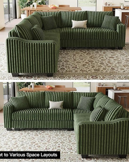 Belffin Convertible Sectional Couch with Chaise Corner Sectional Sofa L Shaped Couch Reversible Corner Upholstered Couches for Living Room Corduroy (Green, V Shaped)