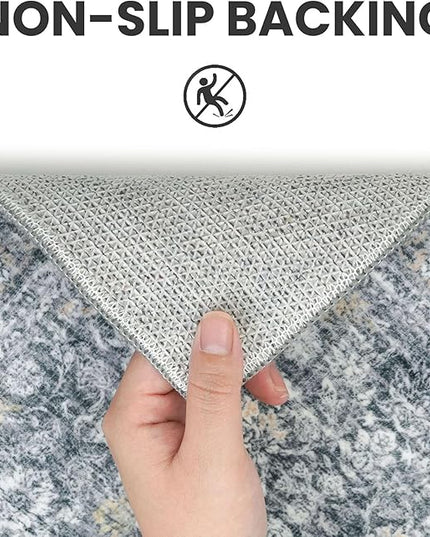 2x6 Washable Runner Rug for Hallways, Grey Brown Soft Neutral Vintage Kitchen Rugs with Non-Slip, Non-Shedding Distressed Floral Rug for Bedroom Kitchen Porch Laundry Entryway