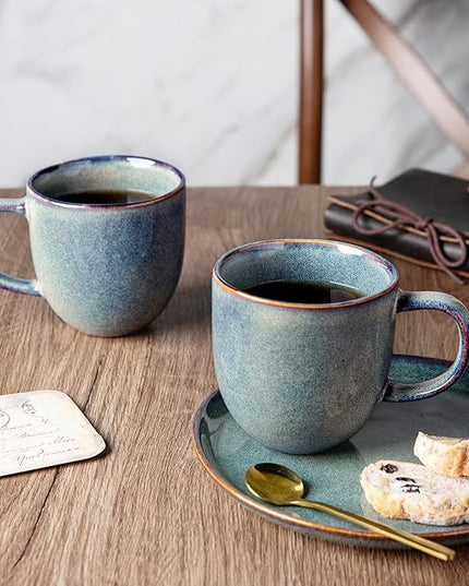 AmorArc 12oz Coffee Mugs, Ceramic Coffee Mugs set of 6 for Man, Woman, Dad, Mom, Modern Coffee Mugs with handle for Latte/Cappuccino/Milk/Cocoa. Dishwasher&Microwave Safe, Ceylon Blue
