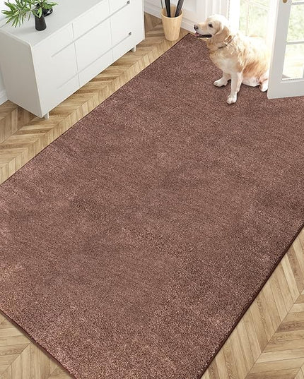 PURRUGS Easy Care Area Rug 4.5ft x 7ft, Non-Slip Washable Entryway Rug, Dog Door Mat, Stain Resistant Accent Rug for Hallway, Living Room, Bedroom and Mudroom, Brown-Light Cream