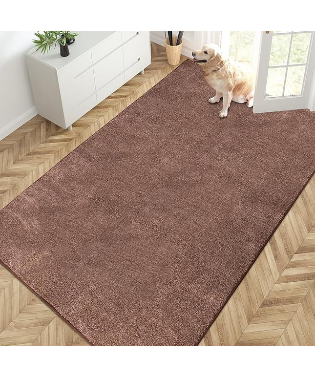 PURRUGS Easy Care Area Rug 4.5ft x 7ft, Non-Slip Washable Entryway Rug, Dog Door Mat, Stain Resistant Accent Rug for Hallway, Living Room, Bedroom and Mudroom, Brown-Light Cream