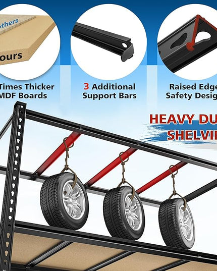 55" W Storage Shelves, 2550LBS Garage Shelving, 5-Tier Metal Shelving Unit, Adjustable Heavy Duty Shelving for Garage, Warehouse, Pantry, Kitchen, 55" W × 24" D × 72" H, Black