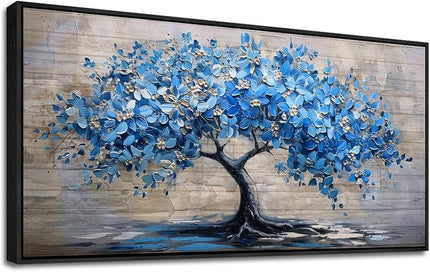 ERQINHUA Large Canvas Wall Decor For Living Room Farmhouse Wall Art For Bedroom Black Framed Mural Abstract Paintings Blue Tree Wall Pictures Artwork Office Decoration Dormitory Home Decor 30x60 In