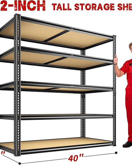 40" W Garage Shelving 2250LBS Storage Shelves Adjustable Metal Shelving 5 Tier Garage Utility Rack Shelf for Warehouse, Pantry, Closet, Kitchen 72.2" H x 40" W x 20" D, Black