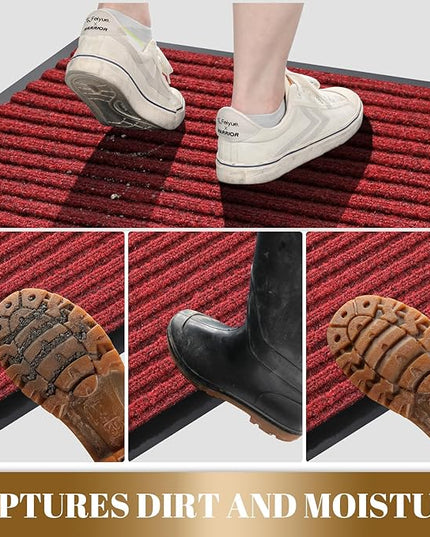 Yimobra Front Door Mat Outdoor Indoor Entrance, 100% Waterproof All-Season All Weather Doormat, Welcome Matt Outside Entry, Non Slip, Low Profile, Heavy Duty Patio Porch Floor Mats,47 x 24,Black Red