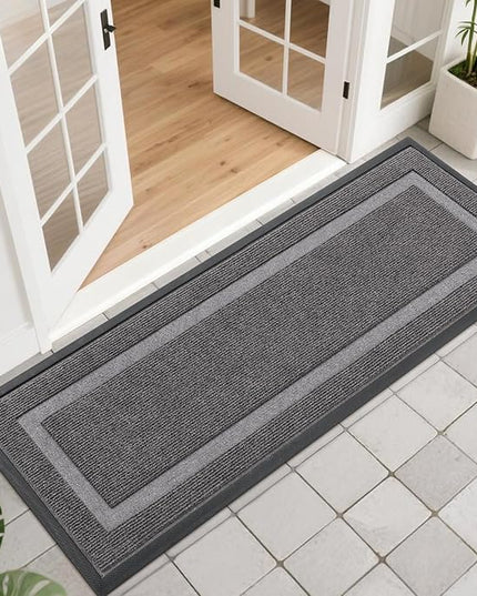 OLANLY Front Door Mat Indoor Outdoor Entrance, Waterproof All-Season, All-Weather Doormat, Sturdy Natural Rubber, Fade Resistant, Low Profile, Easy Clean Patio Porch Entryway Mat, 47x17, Dark Grey