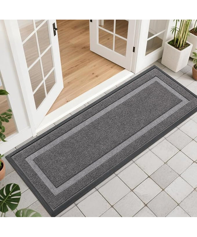 OLANLY Front Door Mat Indoor Outdoor Entrance, Waterproof All-Season, All-Weather Doormat, Sturdy Natural Rubber, Fade Resistant, Low Profile, Easy Clean Patio Porch Entryway Mat, 47x17, Dark Grey