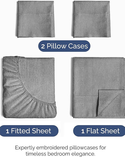 Full Size 4 Piece Sheet Set - Comfy Breathable & Cooling Bed Sheets Set - Hotel Luxury Bedding for Women, Men, Kids, Teens, Boys & Girls - Deep Pockets, Soft & Wrinkle Free - Grey (Heathered Sheets)