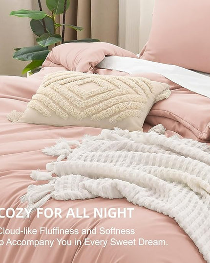 Litanika Comforters Blush Super King Size, 3 Pieces Lightweight Solid Bedding Set & Collections, All Season Fluffy Bed Set (120x120In Comforter & 2 Pillowcases)