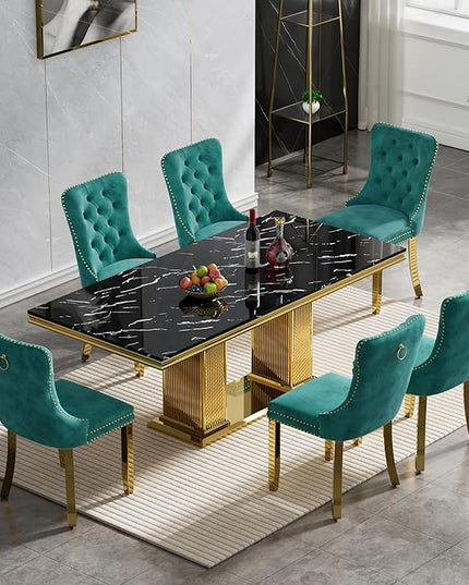 HomVent 68.11'' Faux Marble Dining Table Set for 6, Modern Rectangle Kitchen Table Set with Faux Marble Table Top & Stainless Steel Base for Kitchen Dining Room