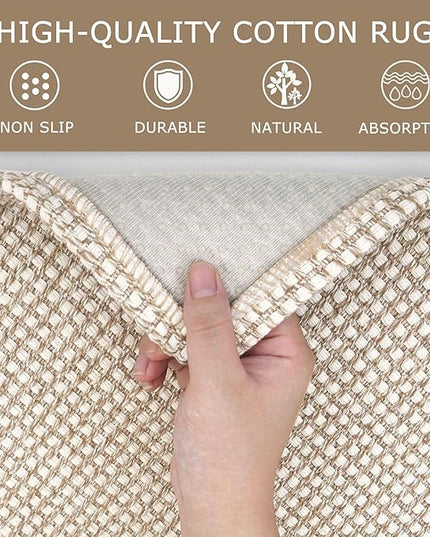 KOZYFLY Runners for Hallways 2x6 ft Washable Kitchen Runner Non Slip Rubber Backed Hall Runners Cotton Entryway Runner Rugs Floor Carpet for Indoor Backdoor Bedroom Kitchen, Ivory/Khaki