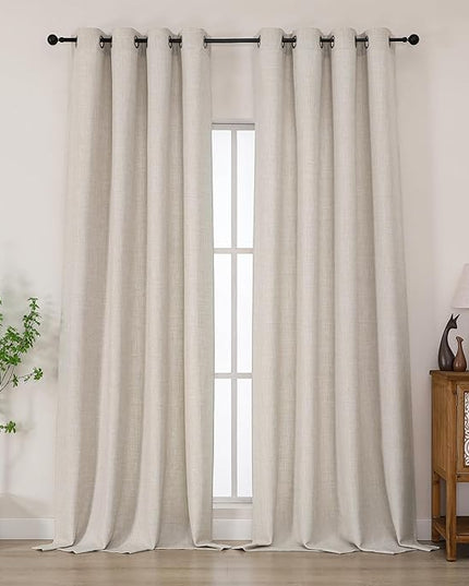 Chyhomenyc Extra Long Curtains 108 Inches Long for Living Room, Light Filtering Faux Linen Textured Window Curtains, Elegant Soft Airy Grommet Bedroom Drapes, 50Wx108L, 2PCS, 9FT, Linen Color
