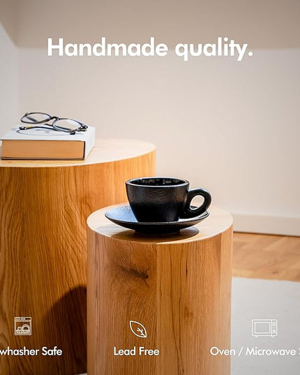 KIVY Cappuccino cups set of 4 [8oz] - Thick-walled stoneware cappuccino cup set for latte art - Latte mugs - Latte cups - Latte mug - Coffee cup black - Ceramic latte cup and saucer