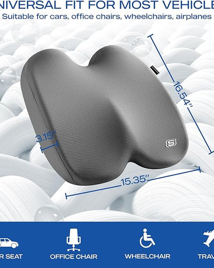 Skechers Seat Cushion, Ergonomic Memory Foam Cushion for Long Sitting Hours on Office & Home Chair, Car Seat Cushion for Sciatica, Coccyx Cushion,Gray