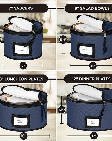 China Storage Containers 5-Piece Set Moving Boxes for Dinnerware, Glasses, Plates, Mugs and Saucers Sturdy Quilted Microfiber Dish Organizer with Dividers for Seasonal Storage - Holds Set of 12, blue
