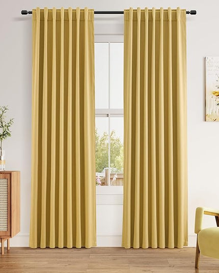 Guken Blackout Curtains 80 Inch Length 2 Panels Set for Living Room Bedroom Back Tab Thermal Insulated 100% Black Out Linen Drapes Room Darkening Window Curtains 80 Inches Long,Gold
