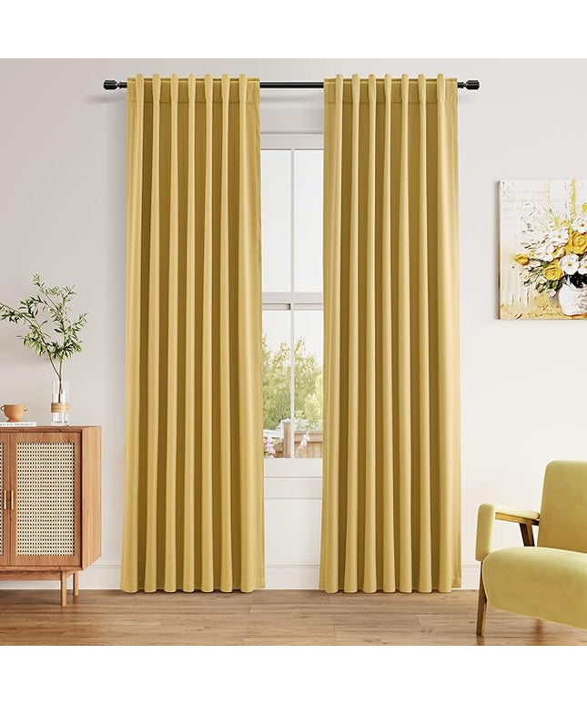 Guken Blackout Curtains 84 Inch Length 2 Panels Set for Living Room Bedroom Back Tab Thermal Insulated 100% Black Out Linen Drapes Room Darkening Window Curtains 84 Inches Long,Gold