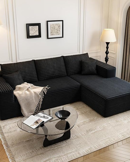 107.5" Cloud Modular Sectional Sofa Couch with L-Shape Chaise,Modern Minimalist Upholstered Couches for Living Room Bedroom,Deep Seat Corner Couch，No Assembly Required (Black,Right Facing Chaise)