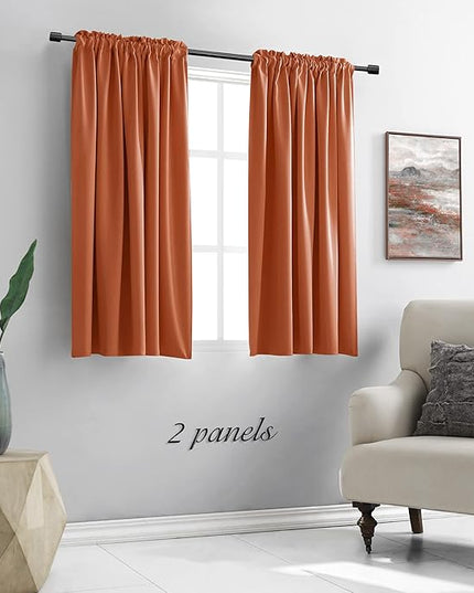 DONREN Burnt Orange Blackout Curtain Drapes for Bedroom - 48 Inch Length Small Window Treatment Rod Pocket Curtain Drapes (Set of 2 Panels,52 W x 48 L)