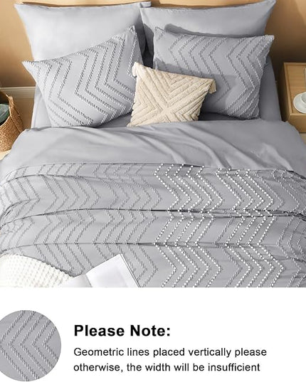 Litanika Light Grey Queen Size Comforter Set with Sheets - 7 Pieces Bed in a Bag Queen Boho Tufted Complete Bedding Sets with Comforter, Sheets, Pillowcases & Shams