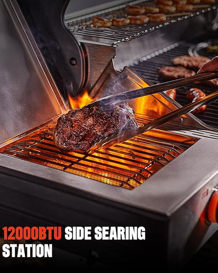Monument Grills 6+1 Burner Smart Propane Gas Grill, Denali 605Pro Stainless Steel Grill 78,000 BTU Outdoor Barbecue with Side Burner, Flame Tamer, Cover, Rotisserie